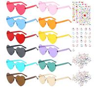 12Pcs Heart Sunglasses, Rimless Heart Glasses Colorful Party Glasses with Letter Beads and Rhinestones, DIY Funny Glass for Adults Bridesmaid Gifts Hen Party Festival Glass for Wedding Accessorie
