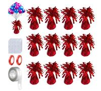 12PCS Heavy Balloon Weights, Helium Balloon Weights, With 2 Rolls Ribbon, 1 Roll Arch Strip & 200Pcs Glue Dots, Balloons Accessory for Birthdays Parties, Events & Celebrations (Red)