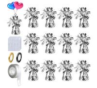 12PCS Heavy Balloon Weights, Helium Balloon Weights, With 2 Rolls Ribbon, 1 Roll Ball oon Arch Strip & 200Pcs Glue Dots, Balloons Accessory for Birthdays Parties, Events & Celebrations, Silver
