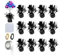12PCS Heavy Balloon Weights, Helium Balloon Weights, With 2 Rolls Ribbon, 1 Roll Ball oon Arch Strip & 200Pcs Glue Dots, Balloons Accessory for Birthdays Parties, Events & Celebrations, Black