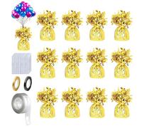 12PCS Heavy Balloon Weights, Helium Balloon Weights, With 2 Rolls Ribbon, 1 Roll Ball oon Arch Strip & 200Pcs Glue Dots, Balloons Accessory for Birthdays Parties, Events & Celebrations, Gold