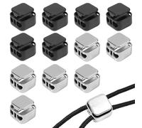 12pcs Heavy Duty Cord Locks, Double Hole Metal Press Cord Locks Pull Cord Stop Fastener Draw String Clip for Lanyard Paracord Pants Shoelaces Drawstrings (Black, Silver)