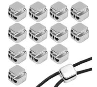 12pcs Heavy Duty Cord Locks, Double Hole Metal Press Fastener End Stopper Toggles Slider Draw String Clip for Lanyard Paracord Pants Hats Shoelaces Drawstrings (Silver)