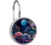 12Pcs Hedgehogs Mushroom Moon Shower Curtain Hooks Rustproof Stainless Steel Decorative Shower Rings Hanger for Living Room Bedroom Bathroom Decor