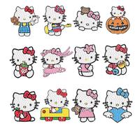 12pcs Hello Kitty Cartoon Diamond Painting Stickers Kits Arts & Crafts Diy Gem Diamond Mosaic Sticker By Numbers For Kids & Adult Beginners
