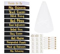 12Pcs Hen Party Accessories Sashes Sets, 1 White Bride to Be Sash 11 Black Team Bride Sashes with 1 Veil, Black Bridesmaid Sashes Hen Party Sashes for Wedding Bachelorette Bridal Hen Do Accessories
