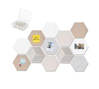 12Pcs Hexagon Felt Memo Boards, 30 x 26 x 0.9cm Self Adhesive DIY Bulletin Board Felt Cork Board Tiles with 50 Push Pins, Photo Display Boards Wall Decoration for Home, Office, Bedrooms, Photos Memos