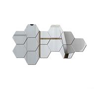 12Pcs Hexagon Mirror Wall Stickers Acrylic Tiles 3D Decal for Living Room Bedroom Bathroom DIY Home Decor Art Silver Gold Blue Red Black 3.9x3.4 Inch(silver)