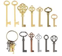 12PCS Hollow Barrel Skeleton Key Universal Barrel Key Replacement Generic Skeleton Key for Vintage Furniture and Locks