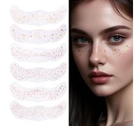 12pcs Holographic Glitter Freckles Face Tattoo, Sparkle Makeup Patches, Sweatproof Waterproof Glow Up Face Sticker, Sparkly Temporary Shiny Star Dot Design Festival Rave Accessories for Women Kids