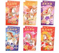 12pcs Horse Red Envelopes Chinese New Year 2026, 6 Styles & Colors Horse Chinese Lunar New Year Red Ampao Envelopes for Money Hong Bao Lucky Money Pocket Decorations for Spring Festival Wedding