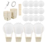 12PCS Hot Air Balloon Paper Lanterns Table Centerpieces Decoration DIY Paper Lanterns Wooden Berry Boxes with Sticks for Birthday Wedding Party Table Decor Christmas Party Decor Gift (White)