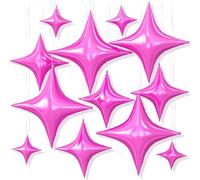 12PCS Hot Pink Star Balloons, 26/18/10 Inch Four Point Star Foil Balloons | Metallic Pink Four Point Foil Stars for Girls Birthday Princess Baby Shower Graduation Wedding Anniversary Party Decorations