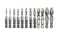 12Pcs HSS Tap Drill Bit Set Hex Shank M3-M10 Spiral Flute for Wood Plastic Aluminum Metal Threading in Workshop and Home Repair