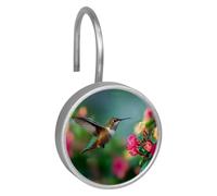 12PCS Hummingbird Flower (2) Shower Curtain Hooks Metal Rust Resistant Decorative Shower Curtain Hooks Bathroom Decorations