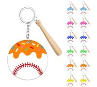 12Pcs Ice Cream Drip Baseball Keychain with Wooden Bat, Wooden Bat & Acrylic Token, Ice Cream Drip Baseball Party Favors Decorations, Theme Team Gifts for Backpack Decor, Sports Party Supplies