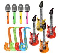 12pcs Inflatable Guitar Saxophone Microphone Balloon Set, Inflatable Party Props Rock Star Toy, Fun Musical Instruments Accessories for Adult Kids Fancy Dress Favors Photo Booth Props Party Decor (A)