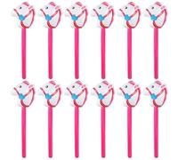 12PCS Inflatable Stick Horse,Blow Up Horse Head on Stick Pony Costume Western Cowboy Cowgirl Baby Shower Birthday Party Decorations Halloween Supplies Favors Props, 38 Inches (Pink)