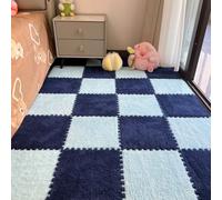 12Pcs Interlocking Carpet Tiles - Plush Foam Puzzle Floor Mats Fluffy Soft Rug Squares Non Slip Cuttable Protective Flooring for Bedroom Living Room Playroom Tatami Bedside (Light Blue+navy)