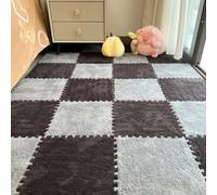 12Pcs Interlocking Carpet Tiles - Plush Foam Puzzle Floor Mats (Grey+black)
