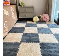 12Pcs Interlocking Carpet Tiles - Plush Foam Puzzle Floor Mats (Khaki+grey)
