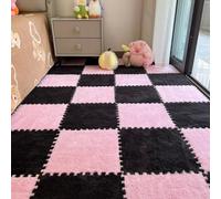 12Pcs Interlocking Carpet Tiles - Plush Foam Puzzle Floor Mats (Pink+black)