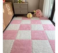 12Pcs Interlocking Carpet Tiles - Plush Foam Puzzle Floor Mats (White+pink)