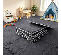 12Pcs Interlocking Plush Foam Mats 30x30cm for Living Room Bedroom Soft Play Mats for Interlocking Foam Flooring (Black)