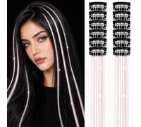12PCS Invisible Pearlescent White Hair Extensions -Glitter Tinsel Strands &Straight Synthetic Ribbon - Festival &Party Hair Accessories for Braids -Plaits &Wavy Hairstyles for Girls &Women