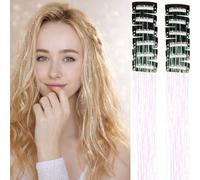 12PCS Invisible Pearlescent White Hair Extensions -Glitter Tinsel Strands &Straight Synthetic Ribbon - Festival &Party Hair Accessories for Braids -Plaits &Wavy Hairstyles for Girls &Women