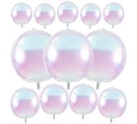12Pcs Iridescent Round Foil Balloons, 22" 12" 10" 4D Clear Ball Balloon, Holographic Reusable Garland Balloon for Birthday Wedding Rainbow Under the Sea Mermaid Party Decoration
