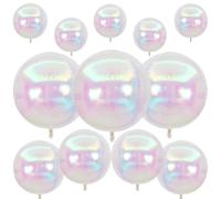12Pcs Iridescent Round Foil Balloons, 22" 15" 10" 4D Clear Ball Balloon, Holographic Balloons for Birthday Wedding Folding Rainbow Under The Sea Mermaid Party decoration