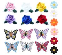 12Pcs Iron on Patches with Flower Butterfly Design, Rose Patch Sew on Patches, Embroidered Flower Patches for Clothing, Embroidered Patch for Clothes Jacket Jeans Sweater Hats Shoes Bags Fabric Repair