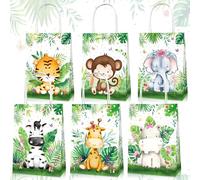 12PCS Jungle Animal Party Bags Safari Animal Candy Goodie Treat Bags for Wild One Safari Baby Shower Birthday Party Favors