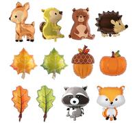 12Pcs Jungle Safari Foil Animals Balloons, KUAOOAUK Wild Forest Theme Birthday Party Decorations, Woodland Bear Squirrel Deer Hedgehog Supplies for Baby Shower
