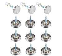 12PCS Juttzzei Screw Covers Caps, 16mm Mirror Screws with Decorative Cap Covers, Polished Stainless Steel Decorative Screws with Caps for Mirrors, Furniture Fittings, Glass, Tables, Wardrobes - Silver