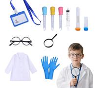 12pcs Kids Scientist Costume Set, Doctor Costume, Kids Lab Coat, Scientist Doctor Role Play Set for Boys & Girls, ID Card, Liquid Dropper, Glasses, Magnifiers, Gloves, Centrifuge Tube, Syringe