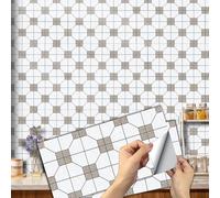 12pcs Kitchen and Bathroom Tile Stickers, Stick on Tiles Waterproof Vinyl Self Adhesive Wall Tile Peel and Stick Tiles Decals for Living Room - 30x15cm (White Squares)