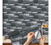 12pcs Kitchen and Bathroom Tile Stickers, Stick on Tiles Waterproof Vinyl Self Adhesive Wall Tile Peel and Stick Tiles Decals for Living Room - 30x15cm (Black)