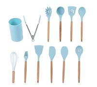 12PCS Kitchen Utensil Set, Non Stick Cooking Utensils with Wooden Handle, Silicone Kitchenware for Pots and Pans, Includes Spatula Spoon Whisk Clip for Home Restaurant