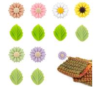 12pcs Knitting Needle Stoppers, Colorful Cute Flower Leaf Knitting Needles Point Protectors Silicone Knitting Tip Needle Caps Stitch Stoppers for Crochet Knitting DIY Accessories