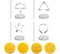 12pcs Korean Dalgona Sugar Candy Making Tools Stainless Steel Umbrella Triangle Star Round Baking Cake Mold with Tin Case Needle Cookies Cutters Biscuits Molds for Baking Cake DIY Cooking Party Game