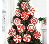 12Pcs Large Candy Christmas Decorations Peppermint Lollipop Christmas Picks for Christmas Tree, 7.87" Red and White Candy Ornaments, Plastic Candyland Tree Topper for Xmas Holiday Party Vase Decor