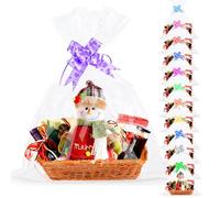 12Pcs Large Cellophane Bags with Pull Bows, AGOBUHE 20.5 x 27.6 Inches Cellophane Wrap for Hampers, Cellophane Wrap bags for Hamper Making Easter Father's Day Gift Presents Packaging