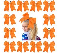12Pcs Large Cheer Bow Elastic Band Hair Ties Accessories For Cheerleading Teen Girls For Holiday(Orange)