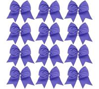 12PCS Large Cheer Bows Solid Elastic Handmade Hairbow For School College Cheerleading Girls Teens Headwear Hair Accessories For Cheerleader Girls(Deep Blue)