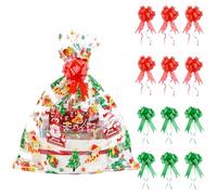 12pcs Large Christmas Cellophane Gift Bags with Pull Bows,Xmas Hamper Basket Bags,Cellophane Bags For Christmas Hamper Making(Colorful, 61 * 76cm)