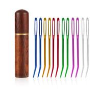 12pcs Large-Eye Sewing Needles Kit, Stainless Steel Bent Tapestry & Knitting Needles with Wooden Case for Crochet Projects