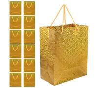 12pcs Large Gift Bags Presents Paper Bag with Sturdy Handles, Golden | Space-saving Foldable Paper, Easy to Carry Party Craft Use, Decorative Packaging Bags for Gifts