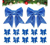 12pcs Large Navy Blue Bows for Christmas Tree Decorations Glitter Decorative Bow for Christmas Tree Decorations Ornaments (Navy Blue)